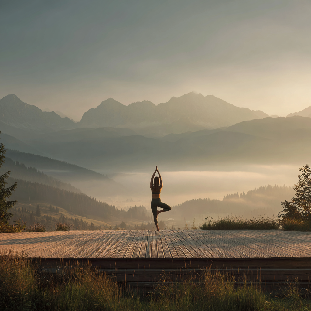 Жінка практикує йогу на природі